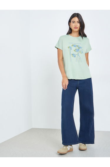 Green Floral Print Short Sleeve T-Shirt