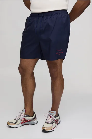 Plus Capri Placement Print Mid Length Swim Shorts - navy