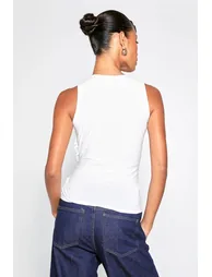 Matte Slinky Twist Front Detail Sleeveless Top - white - 1