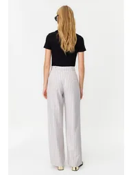 Gray High Waist Wide Leg Striped Woven Trousers - 5