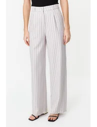 Gray High Waist Wide Leg Striped Woven Trousers - 4