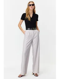 Gray High Waist Wide Leg Striped Woven Trousers