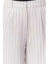 Gray High Waist Wide Leg Striped Woven Trousers - 3