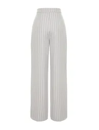Gray High Waist Wide Leg Striped Woven Trousers - 7