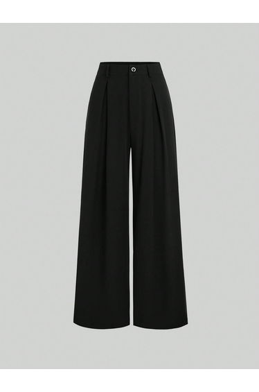 Women Black Elastic Waist Straight Leg Pants