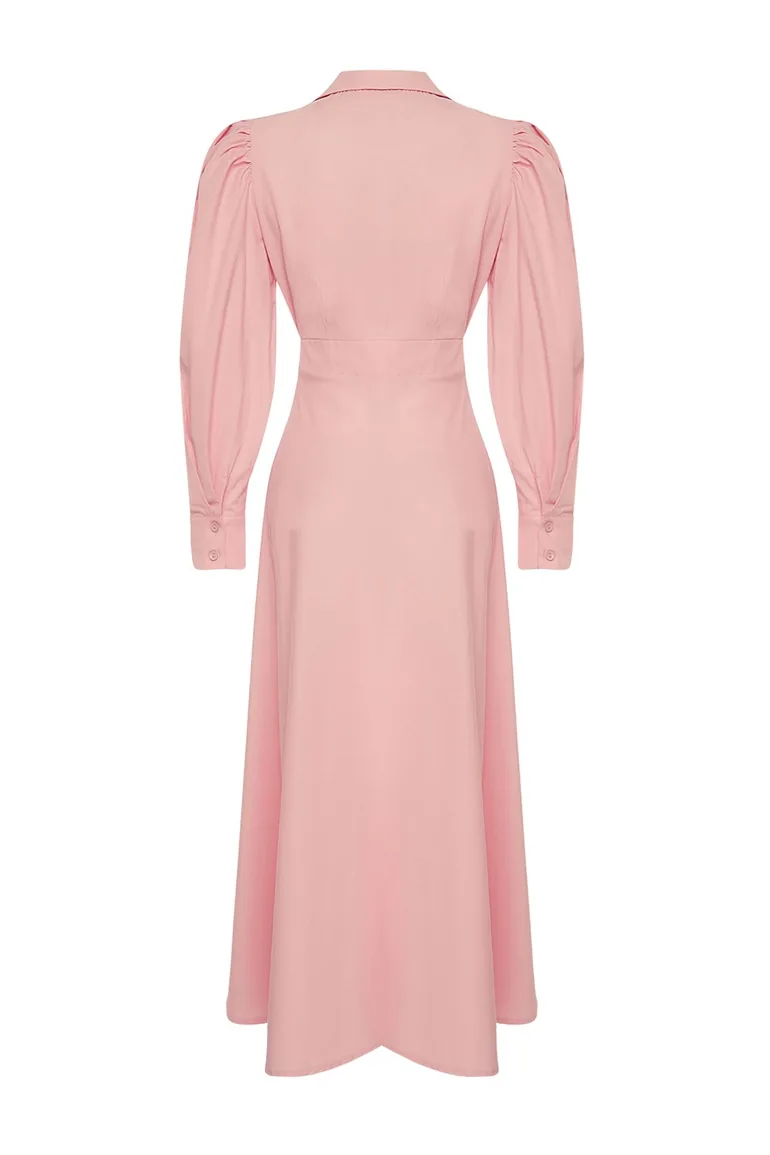 Pale Pink Eyelet Detailed Cotton Woven Dress - 7