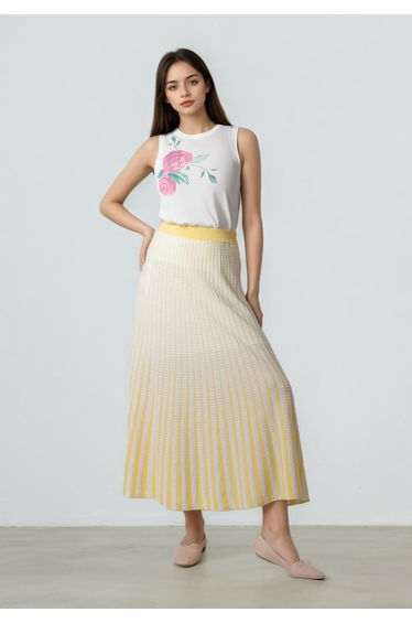 A-Line Knit Skirt with Rib Waistband