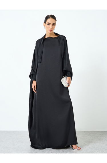 Women Black Kimono Sleeve Abaya