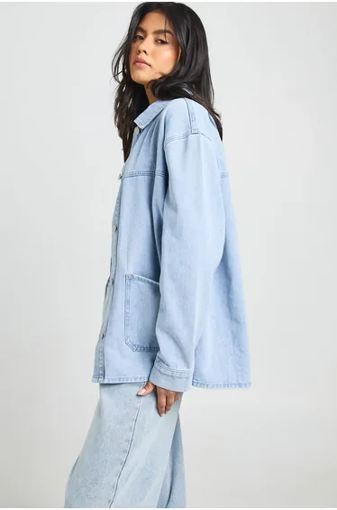 Denim Shacket - bleach wash