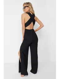 Black Belted Woven Jumpsuit - 3