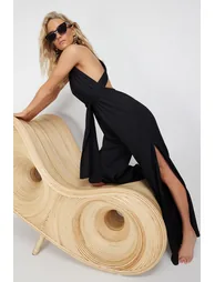 Black Belted Woven Jumpsuit - 5