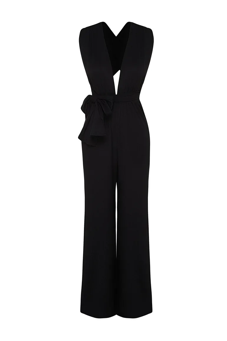 Black Belted Woven Jumpsuit - 6