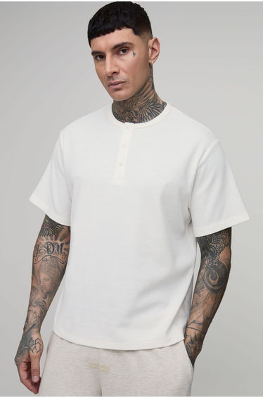 Tall Relaxed Fit Waffle Henley T-Shirt - ecru