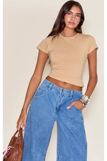 Stone Cotton Crew Neck Longline Short Sleeve T-Shirt