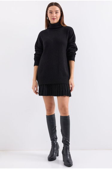 Sweater Skirt Knitwear Two Piece Set - Black