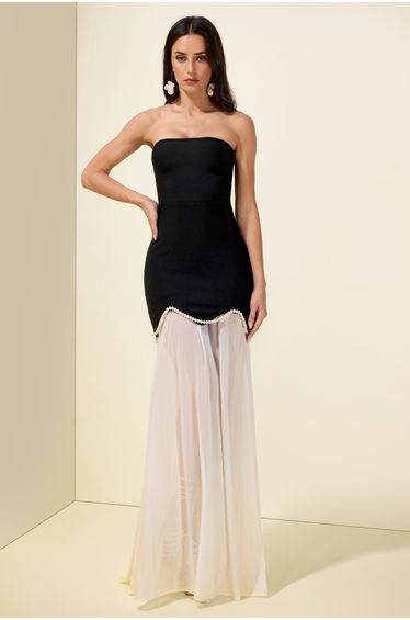 Color Block Off Shoulder Maxi Dress