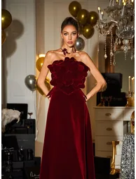 Cairn Strapless Flower Velvet Maxi Dress - 2