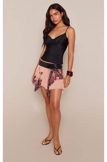 Multi Print Chiffon Sequin Waistband Floaty Mini Skirt