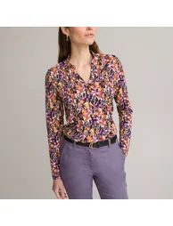 Printed Cotton Mix Tunic with Grandad Collar and Long Sleeves - 4