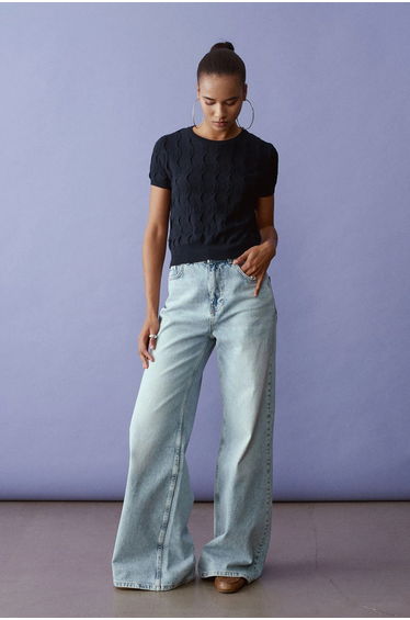 DILVIN Textured Ribbed Crop Blouse
