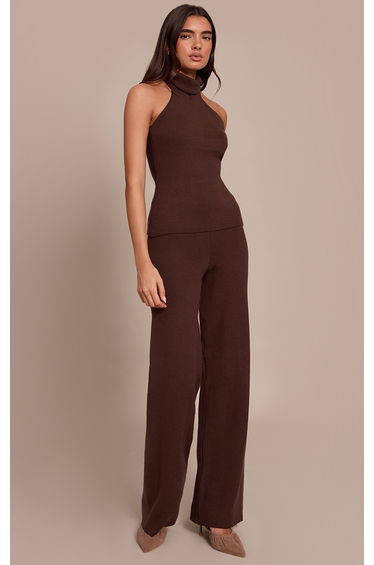 Chocolate Compact Knit Trousers