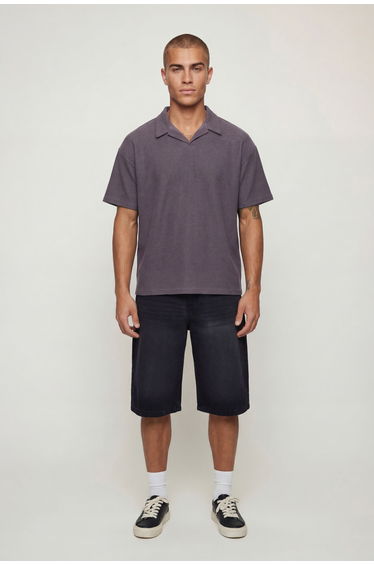 Oversized Revere Textured Polo - charcoal