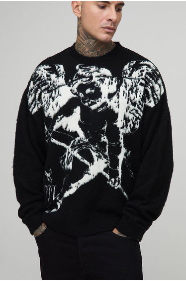 Tall Brushed Renaissance Jacquard Jumper - black