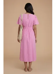 Angel Sleeve Elasticated Waist Dobby Cotton Midi Dress - 2