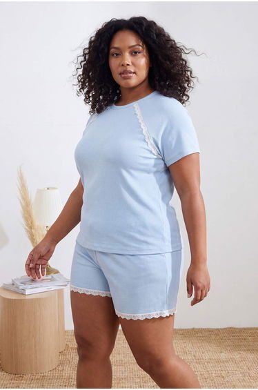 Blue Lace Detailed Camisole Plus Size Pajama Set