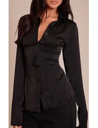 Black Textured Fitted Shirt - 3