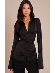 Black Textured Fitted Shirt