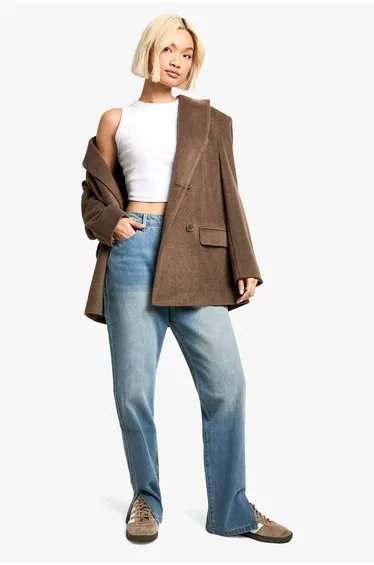 Basics Split Hem Straight Leg Jeans - ice blue
