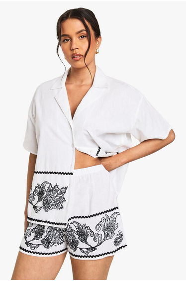Embroidered Trim Cotton Poplin Shorts