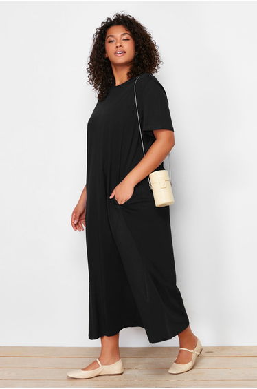 Black Jersey Knit Plus Size Dress