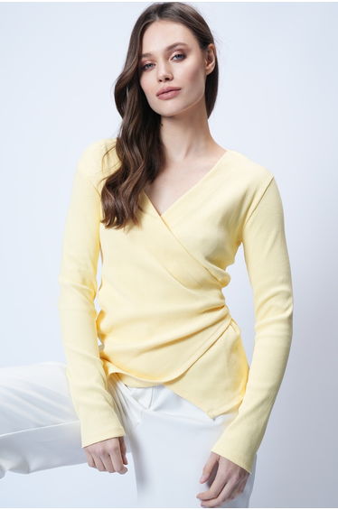 Women's Yellow Double-Breasted Cut Drape Detailed Blouse