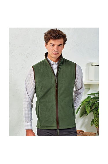 Premier Mens Artisan Fleece Gilet - Moss Green/Brown