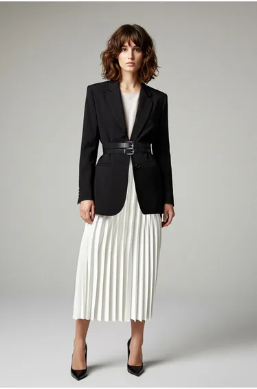 Black Fitted Double Belted Woven blazer