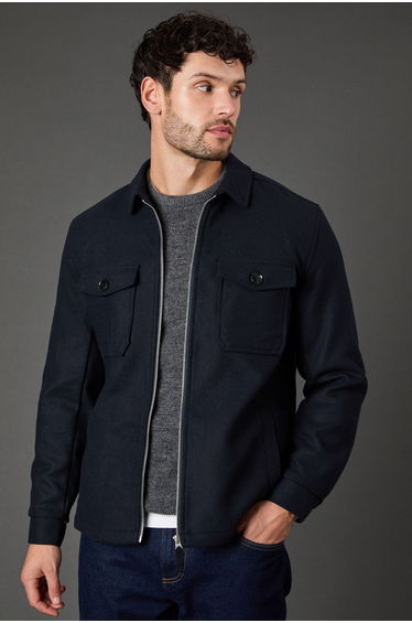 Navy Wool Look Harrington Jacket