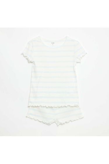 Ribbed Cotton Top & Shorts Pajama Set WHITE