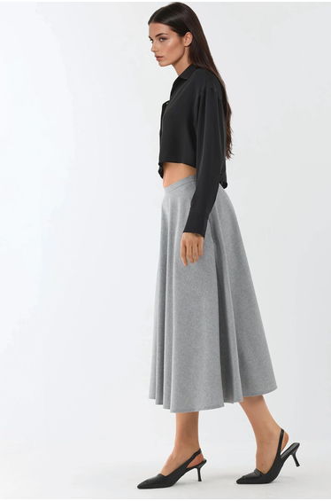High Waist Midi A-Form Skirt with Zipper Closure