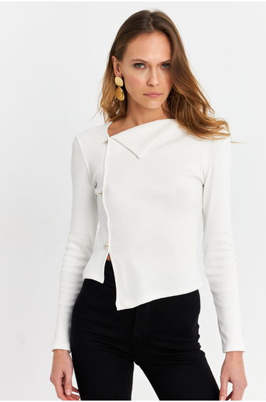 Women's Ecru Cross Neck Blouse with Button Accessories
