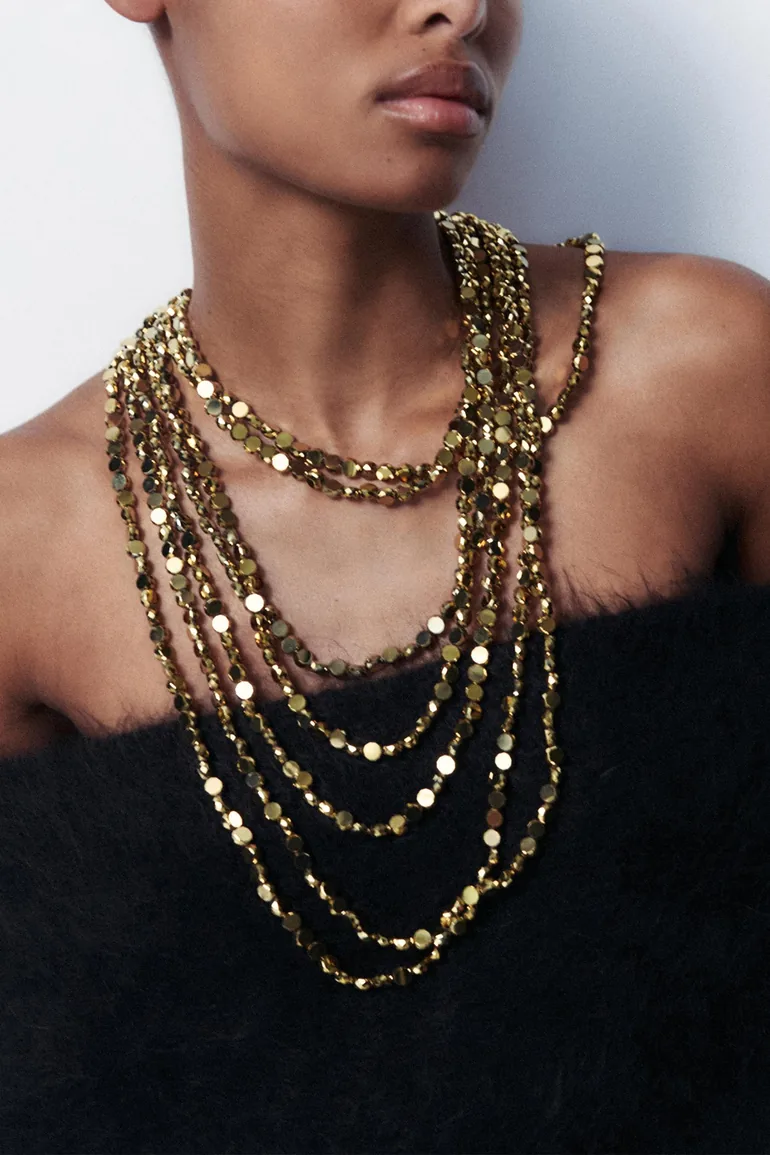 Multi-Strand Metal Bead Necklace - 1