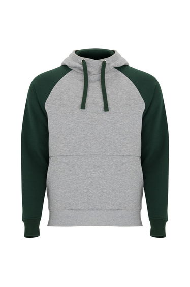 Roly Childrens/Kids Badet Two Tone Drawstring Hoodie - Heather Grey/Bottle Green