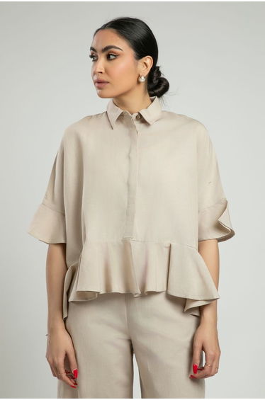 Ruffled Hem Shirt With Short Sleeves