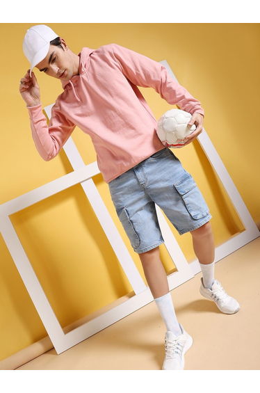 Men Relaxed Fit Solid Denim Shorts
