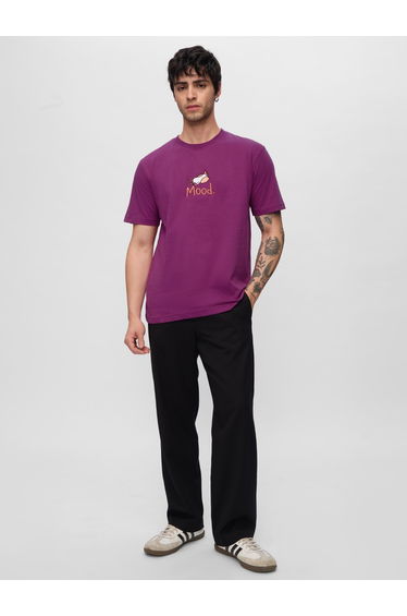 Men Purple Embroidered Casual T-Shirt