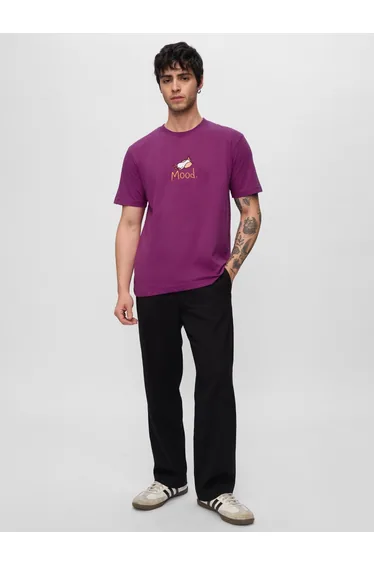 Men Purple Embroidered Casual T-Shirt