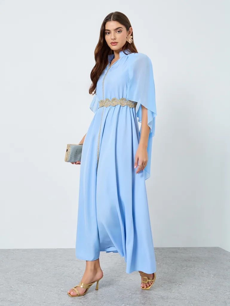 Lace Detail Asymmetric Cape Maxi Dress Take Two Blue : Evening Dresses :  VogaCloset Oman