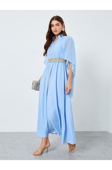 Lace Detail Asymmetric Cape Maxi Dress