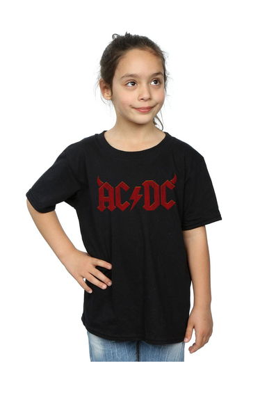AC/DC Girls Horns Logo Cotton T-Shirt - Black